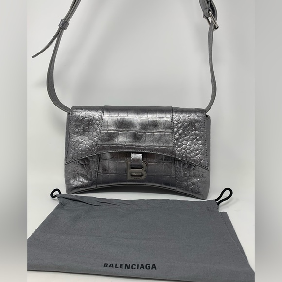 BALENCIAGA Small Downtown Croc Embossed Leather Shoulder Bag - Picture 3 of 16